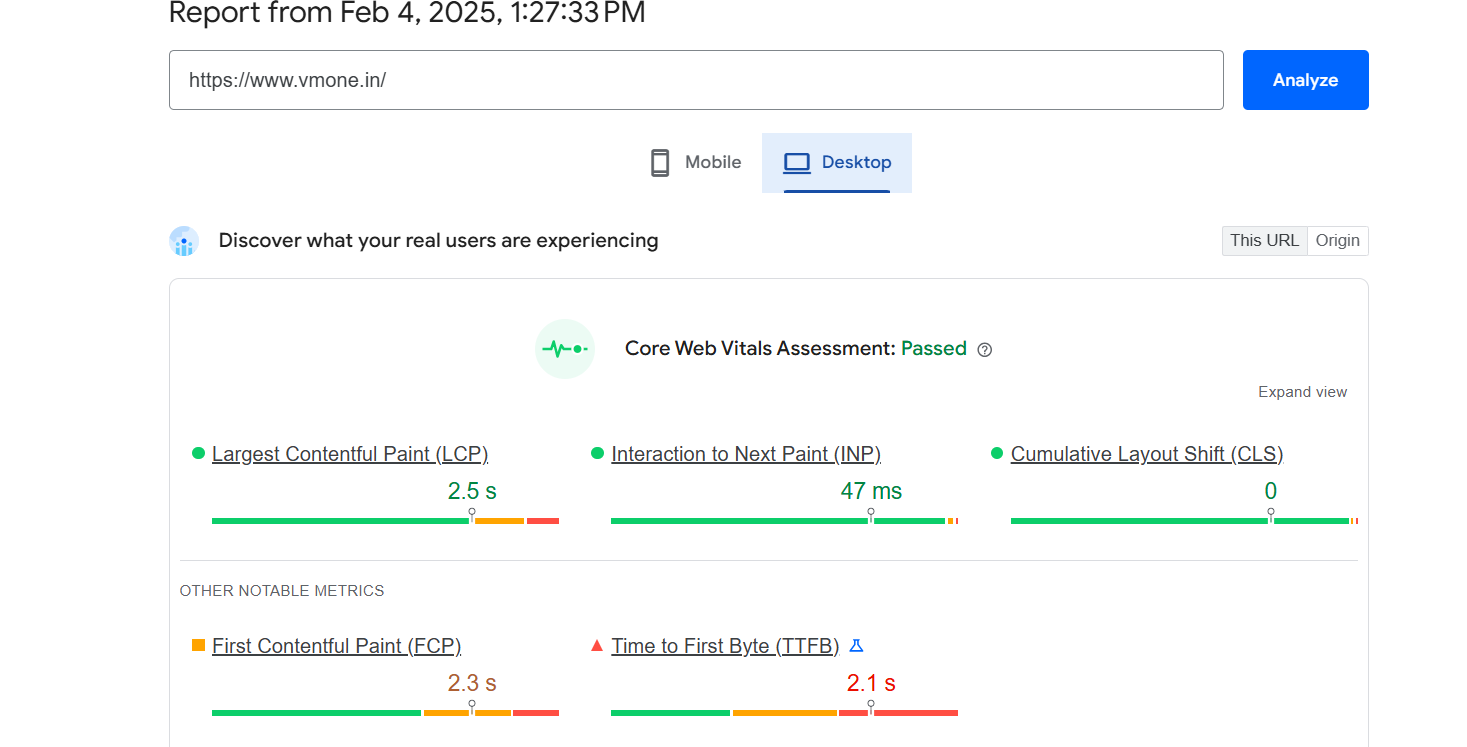 Core web vitals Desktop