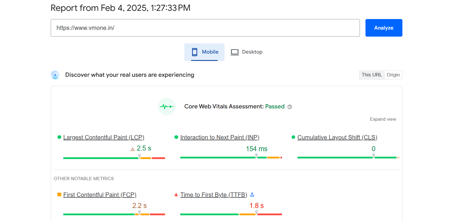 Core web vitals Mobile