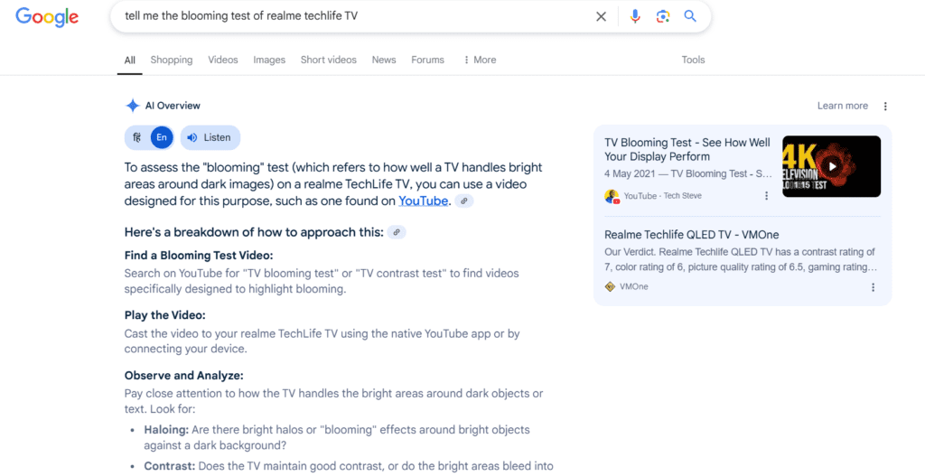 Blooming Test -Realme Techlife - Google AI Overview - AEO