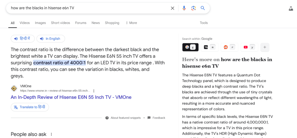 blacks - hisense e6n tv - featured snippets-AEO