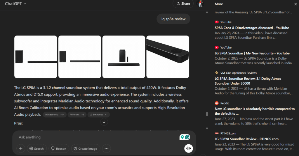 lg sp8a review - chatGPT-GEO